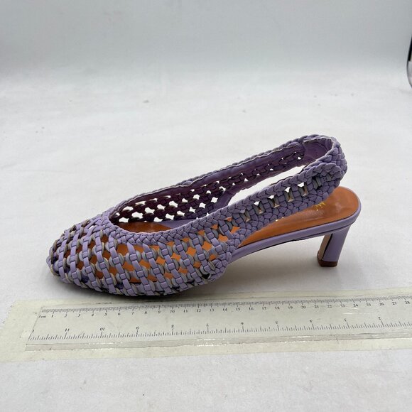 Wo wagas Purple Slingback Square Toe Pumps Slip On Low Kitten Heel Woven Sandal - Picture 2 of 8
